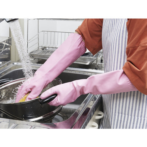 Towaron Natural Rubber Gloves Towarobe Natural Rubber Warm Long Gloves Pink M 215-PM 1 Pair