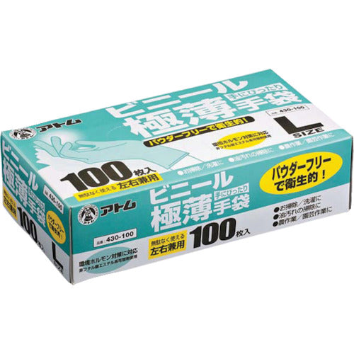 アトム ビニール極薄手袋 100枚入 L 430-100-L 1 箱
