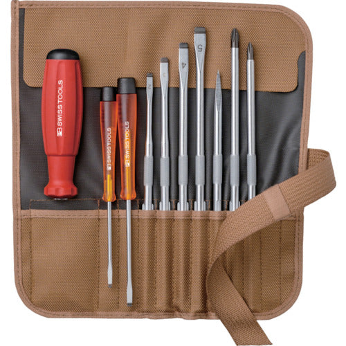 PB Swiss Tools Interchangeable Screwdriver Set, 9 Pieces, Brown, 8218TO 1 S
