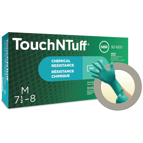 Ansell Chemical-Resistant Nitrile Rubber Disposable Gloves, Touch N Tough 92-600, Powder-Free, S Size, 100 Gloves, 92-600-7, 1 Box