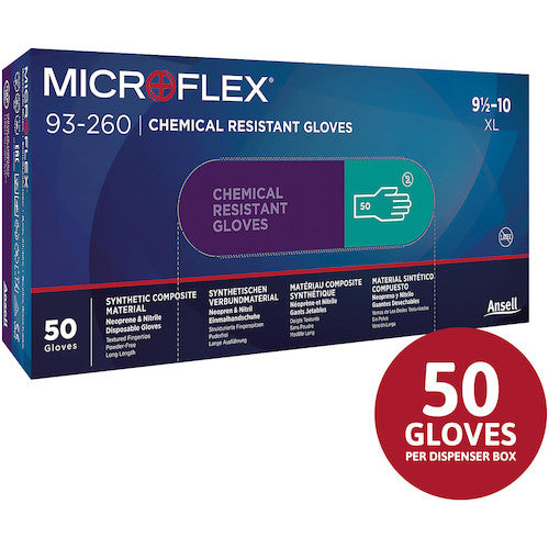 Ansell Chemical Resistant Neoprene Rubber Disposable Gloves Microflex 93-260 S Size (50 pieces) 93-260-7 1 box