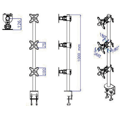 サンコー 縦型3面ロングポールモニターアーム MARM196FB 1 台