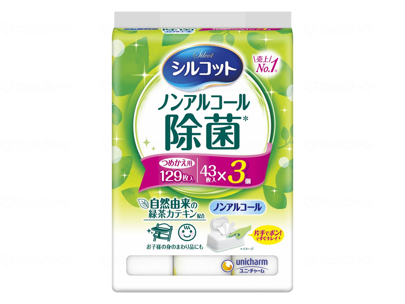 Unicharm T-Silcot Antibacterial Non-Alcohol Wet Tissue Refill 43 Sheets x 3 Cases