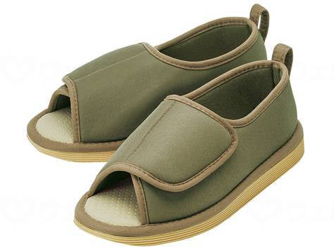 竹虎転倒予防シューズ つま先なし うぐいす L