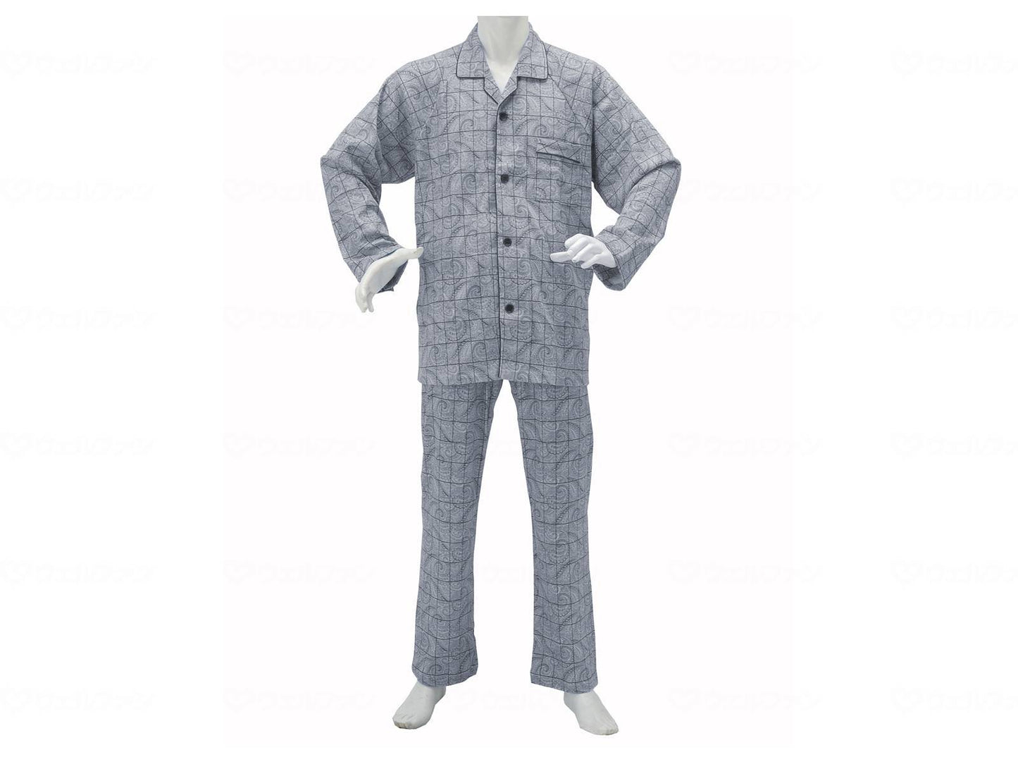 Kobe Seishi Men's Comfortable Pajamas, Paisley Pattern, Gray, L
