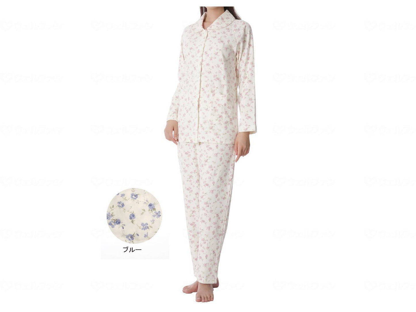 Kobe Seishi Women's Comfortable Pajamas Floral Blue L
