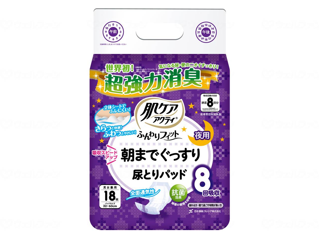 日本製紙クレシアふんわりフィット朝までグッスリ尿トリパッド8回吸収 ケース