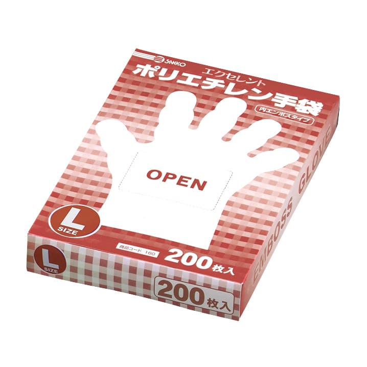Excellent Polyethylene Gloves, Inner Embossed Gloves (Polyethylene) 23-3142-0001 L Sanko Inner Embossed (200 pieces)