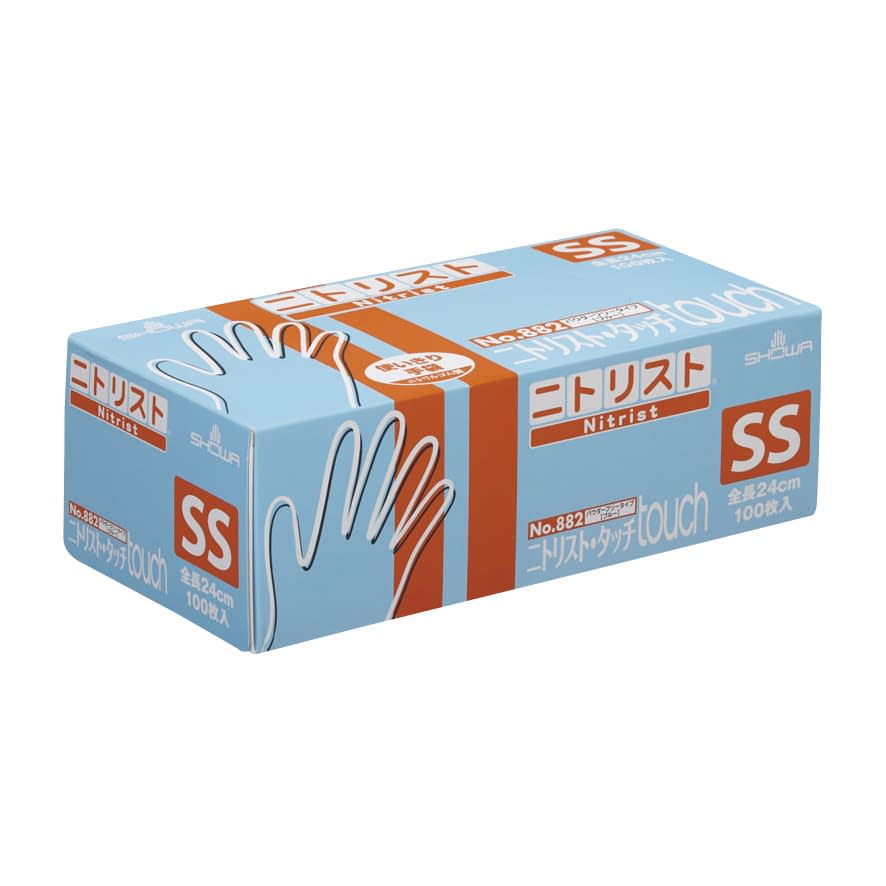 ニトリスト・タッチ(ブルー) ニトリル手袋 24-8762-0001 SS ニトリスト NO.882(100マイイリ)