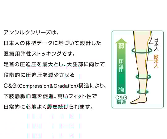 アンシルク®・2　ストッキング（両足・つま先あり）　ライトブラウン　L　18482 1足/箱