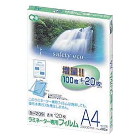 ラミネーターフィルム A4 100μm 1箱（120枚入）　BH209(A4) 1箱(120枚入)