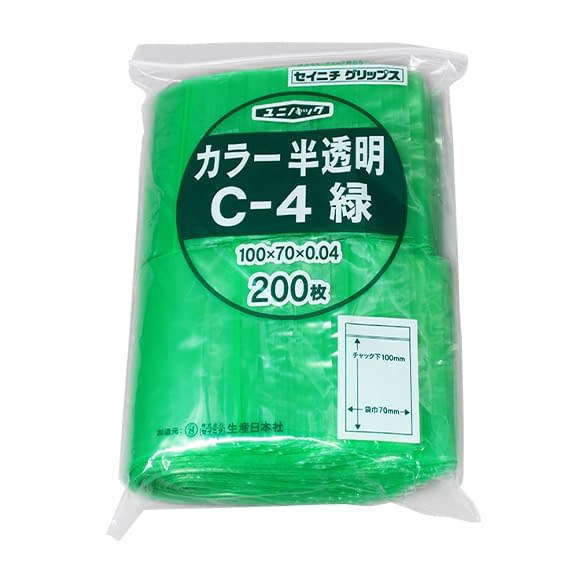 Unipack Colored Semi-transparent Zippered Poly Bag 19-7360-0204 Green SEINICHI C-4 (200 bags)