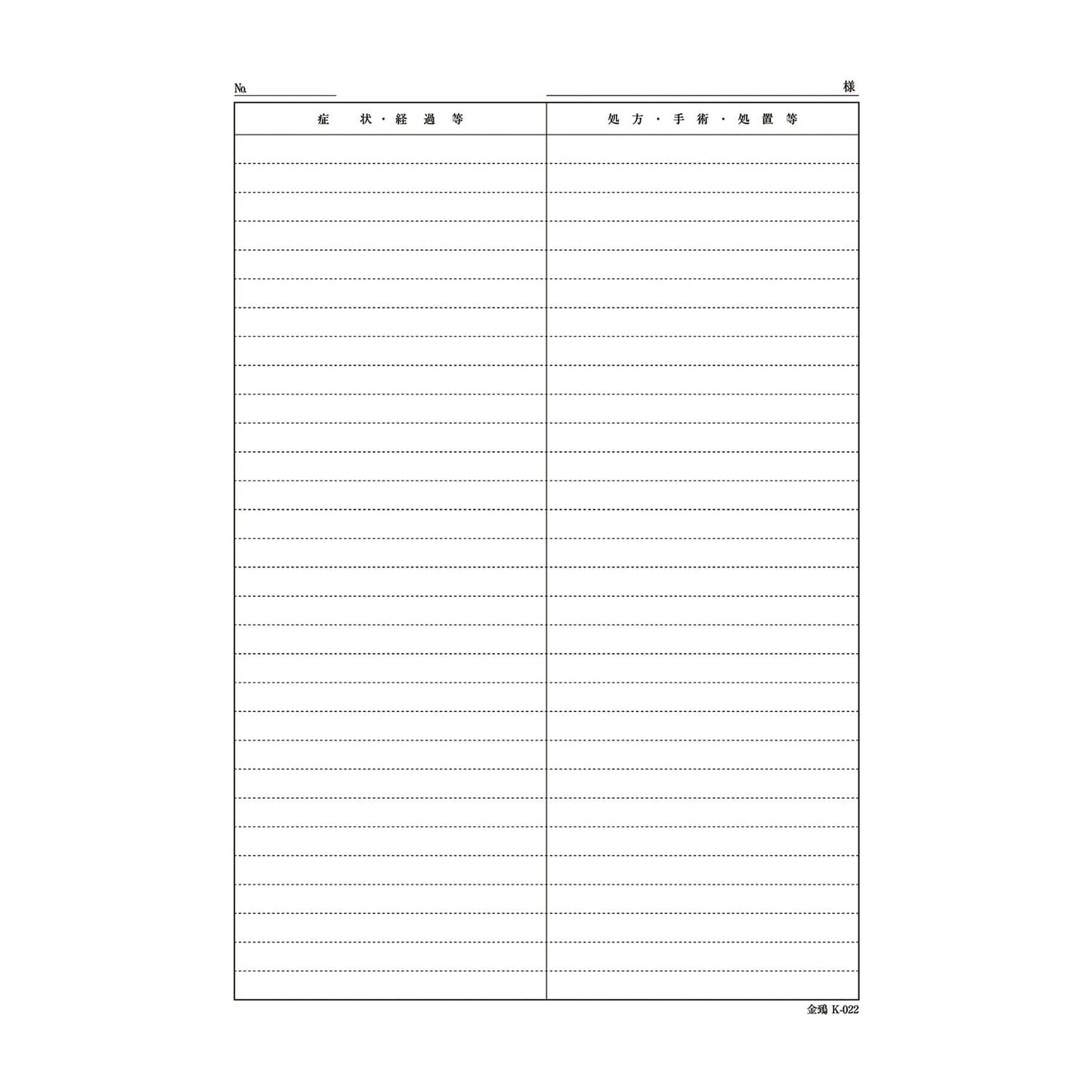 カルテ用紙(A4・2号用紙) K022 A4・2号用紙 23-7963-01 金鵄製作所(kinshi) K-022(500マイイリ)