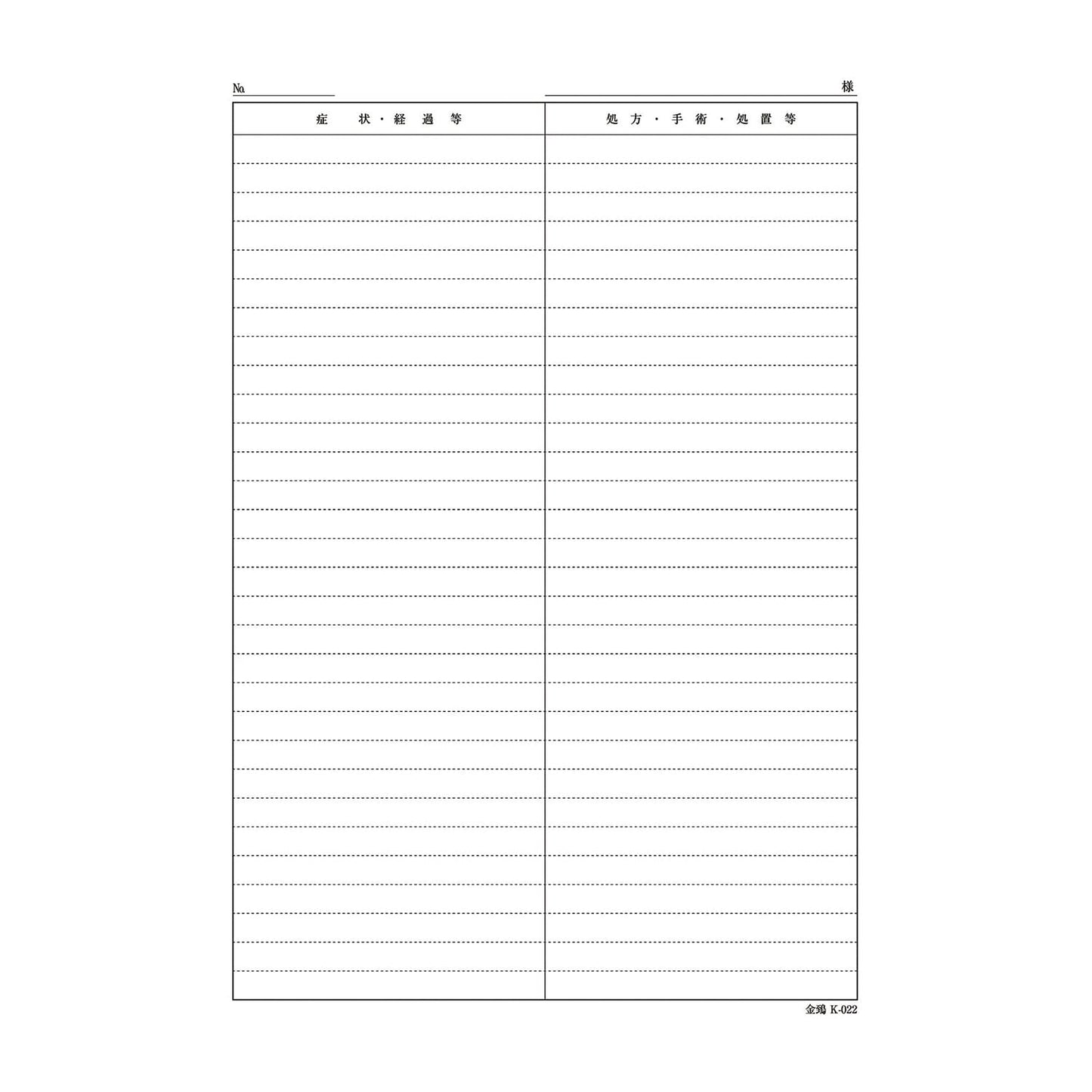 カルテ用紙(A4・2号用紙) K022 A4・2号用紙 23-7963-01 金鵄製作所(kinshi) K-022(500マイイリ)