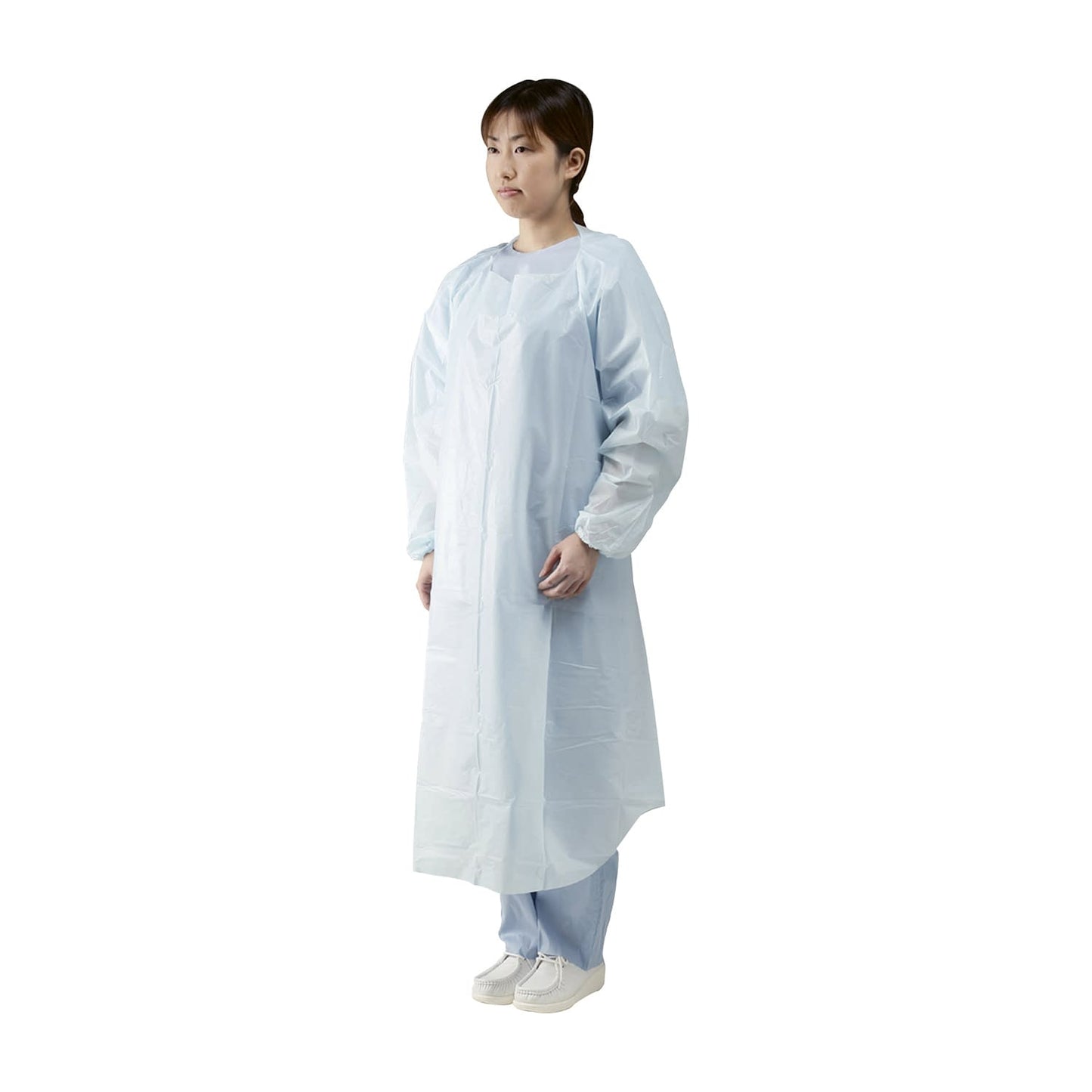 Plastic apron with sleeves (finger loop) Polyethylene gown 23-3723-01 IWATSUKI 004-41974 (Blue) 20 pieces