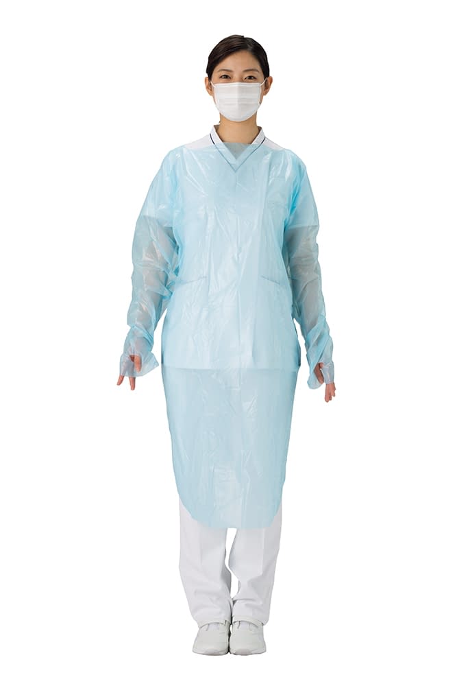 マツヨシPEエプロン袖付(ブルー) エプロン(ポリエチレン) 24-7881-00 マツヨシ MY-7660(50マイイリ)