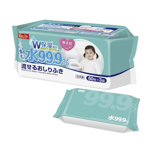 99．9流せるおしりふき60枚X3 流せるおしりふき ウェットシート 25-3249-00 レック E00870(60マイX3コ)