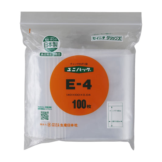 유니팩 척 포함 폴리 가방 25-3693-04 세이니치 E-4 (140X100MM) 100 마이