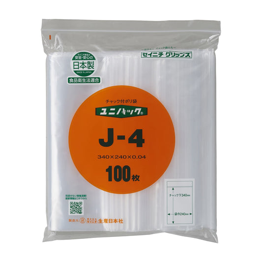 유니팩 척 포함 폴리 가방 25-3693-09 세이니치 J-4 (340X240MM) 100 마이