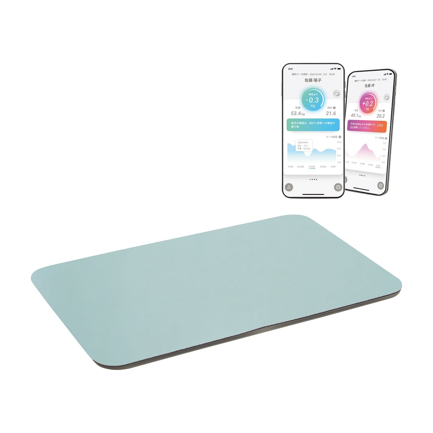 体重測定できる スマートバスマット 体重計 25-7320-01 issin SBM22U01LJ-GN(グリーン)