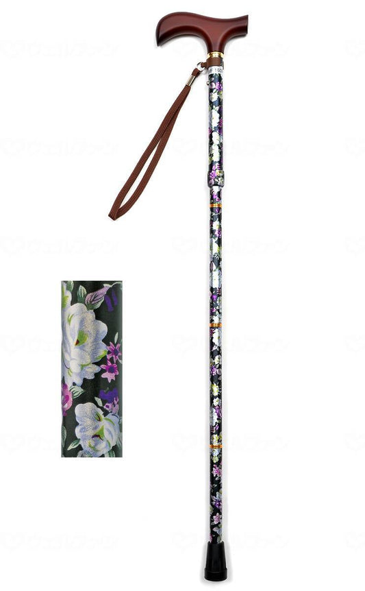 Wellfun Dream Life Walking Stick, Folding and Telescopic Handle Cane, Flower Black, Gift Box Included