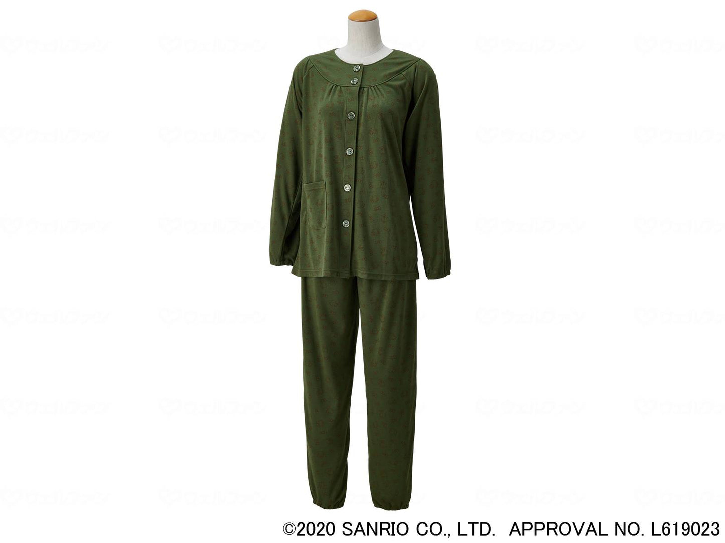 Wellfun One-touch Tape Pajamas (Hello Kitty) Moss Green M
