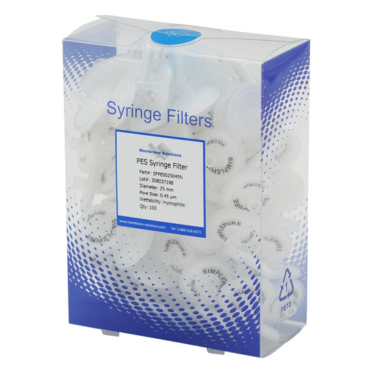 Syringe filter (hydrophilic) PES φ25mm/φ0.45μm 1 box (100 pieces) PES025045 1 box (100 pieces)