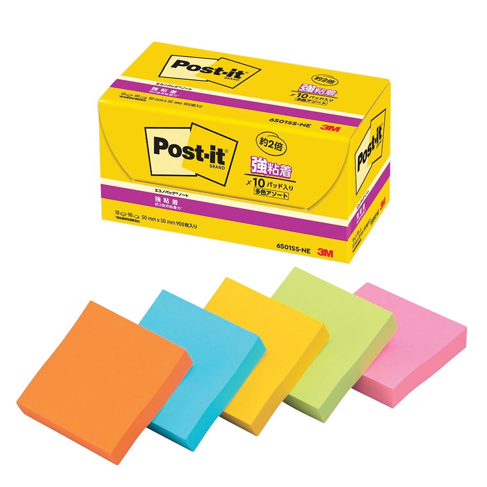 Post-it(R) Strong Adhesive Series 50 x 50 mm 5 colors 1 box (90 sheets x 10 books) 6501SS-NE 1 box (90 sheets x 10 books)