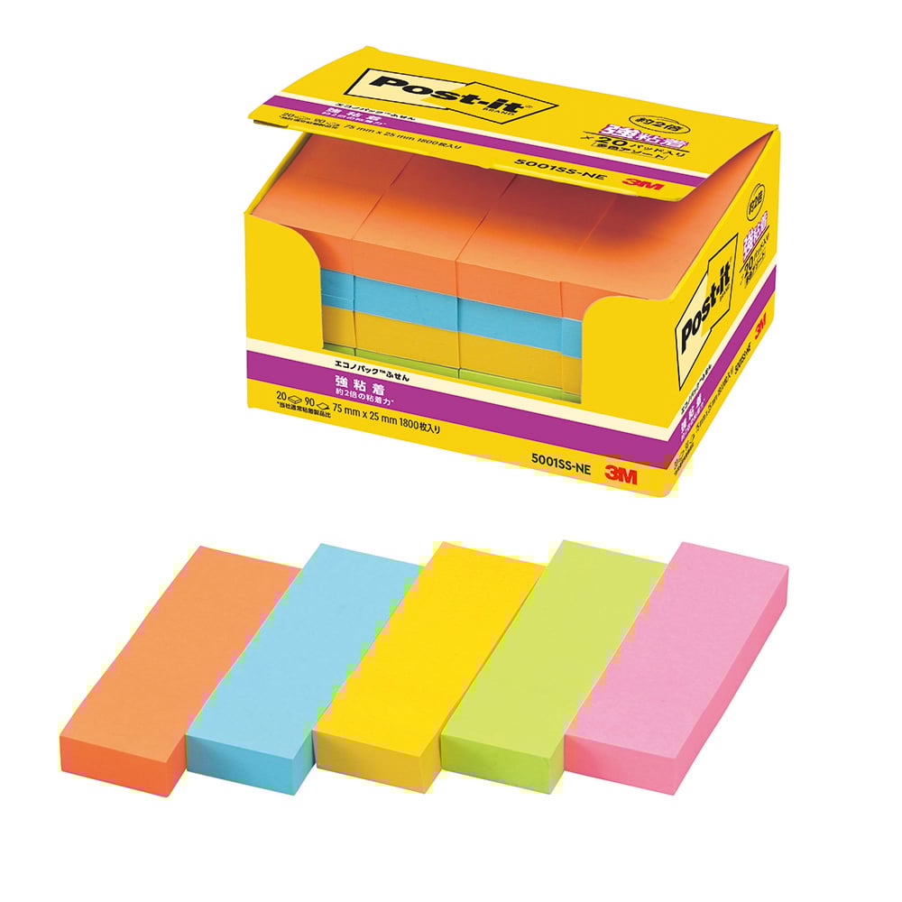 Post-it(R) Strong Adhesive Series 75 x 25mm 5 colors 1 box (90 sheets x 20 books) 5001SS-NE 1 box (90 sheets x 20 books)