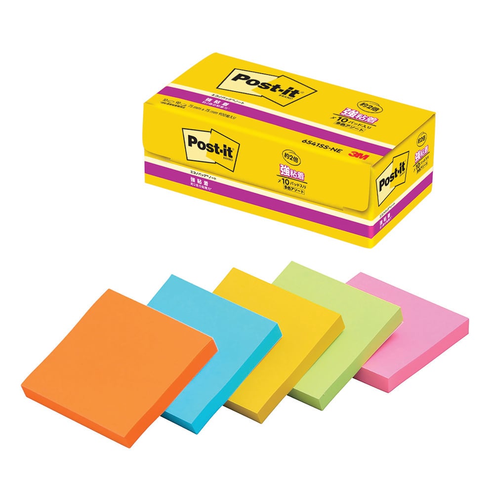 Post-it(R) Strong Adhesive Series 75 x 75 mm 5 colors 1 box (90 sheets x 10 books) 6541SS-NE 1 box (90 sheets x 10 books)