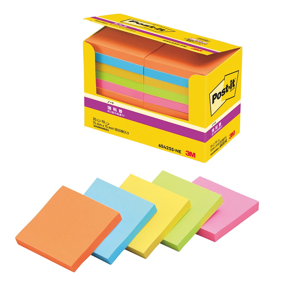 Post-it(R) Strong Adhesive Series 75 x 75 mm 5 colors 1 box (90 sheets x 20 books) 6542SS-NE 1 box (90 sheets x 20 books)