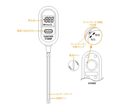 ペン型K熱電対防水温度計　CT-500WP 1台