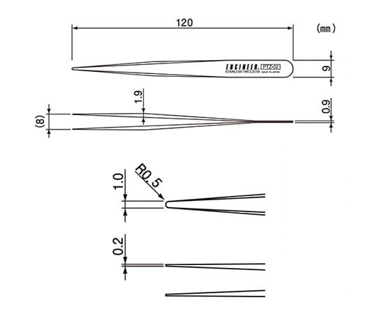 精密ピンセット　PTZ-02 1本
