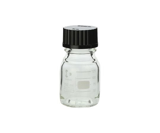 Screw-top round bottle (Duran(R)) with black cap, 150mL, 1 bottle