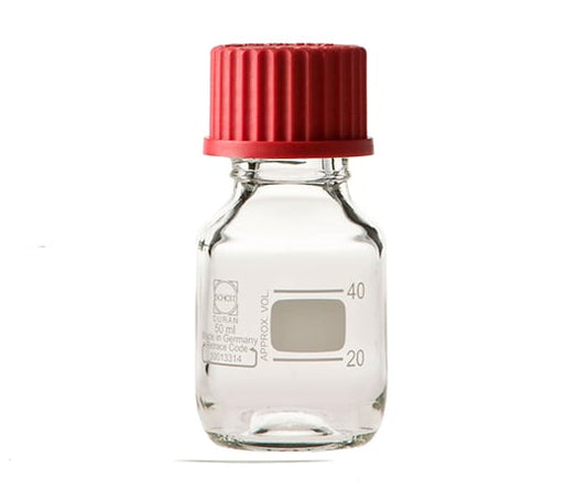 Screw-top round bottle (Duran(R)) with red cap, 50mL, 1 bottle