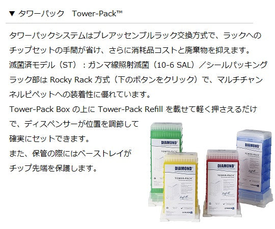 ダイアモンドチップ　タワーパック　D300　未滅菌　20～300µL　96本×10箱　F167105 1箱(96本×10ラック入)