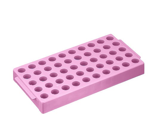 クライオバイアル用ラック 50本収納 100×200×25mm ピンク 1箱（4個入）　T315-10 1箱(4個入)