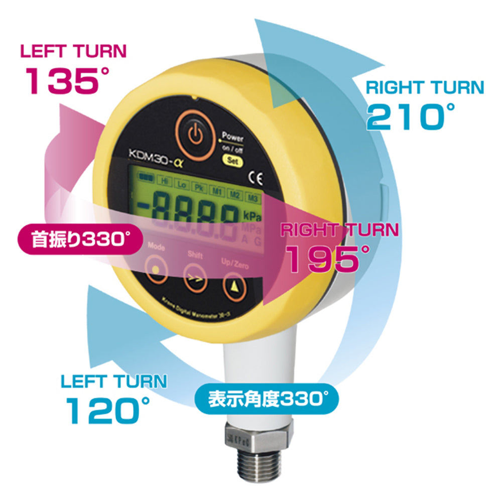 高精度デジタル圧力計 DC24Vタイプ タイプ イエロー 0～1.000MPaG　KDM30α-1MPaG-M-YL 1個