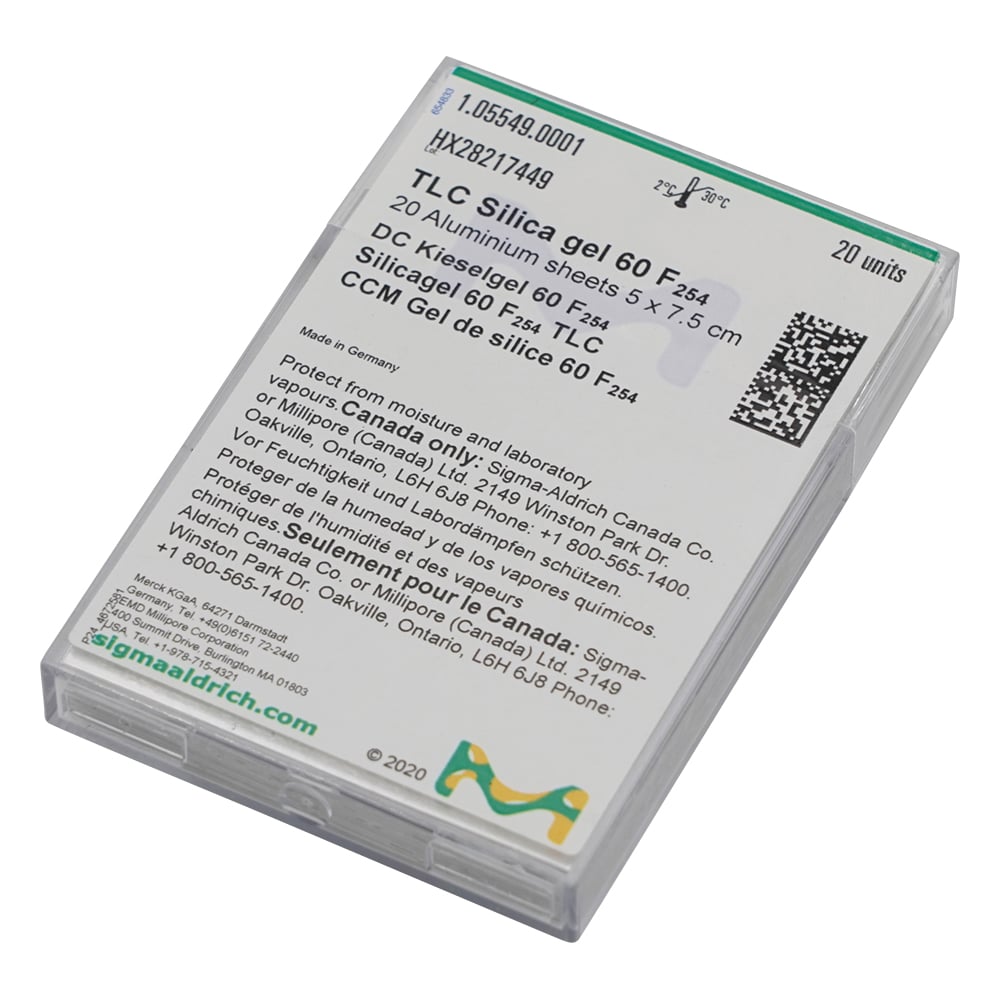 未修飾TLCプレート（蛍光指示薬F254） 50×75 アルミ 1箱（20枚入）　1.05549.0001 1箱(20枚入)