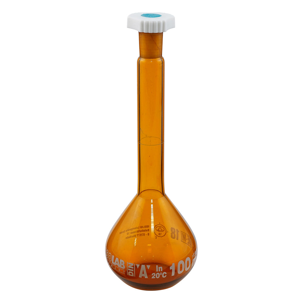 樹脂栓付きメスフラスコ（茶）　100mL　AMS-100　014.01.100 1個