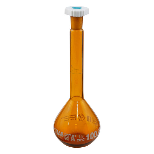 樹脂栓付きメスフラスコ（茶）　100mL　AMS-100　014.01.100 1個