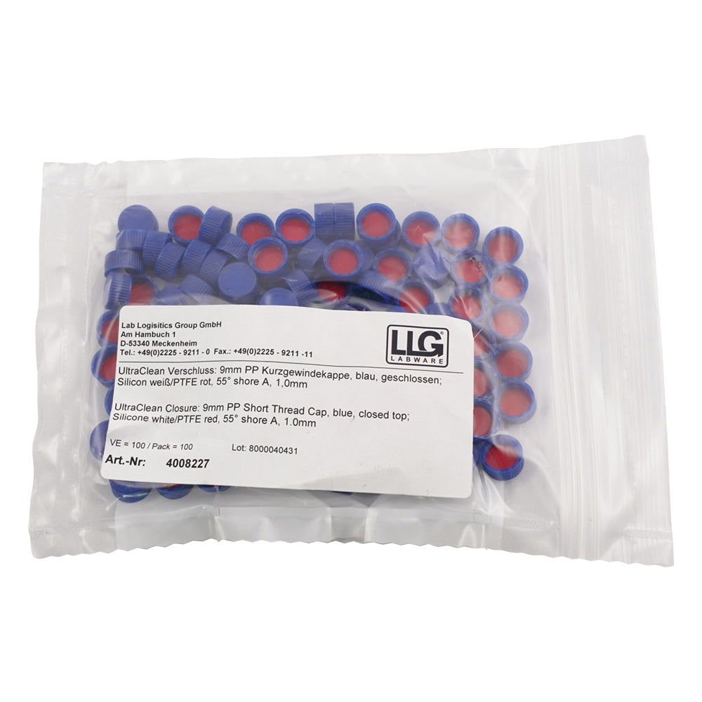 Vial cap for autosampler (for cap standard 9-425) Blue screw cap without hole + septum (PTFE/silicone) 100 pieces 4008227 1 bag (100 pieces)