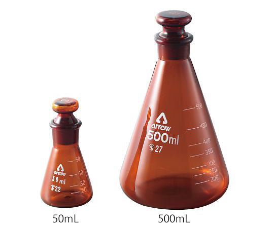 共栓三角フラスコ（茶褐色）　500mL　500 1個