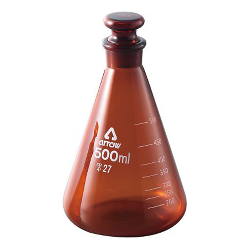 共栓三角フラスコ（茶褐色）　500mL　500 1個