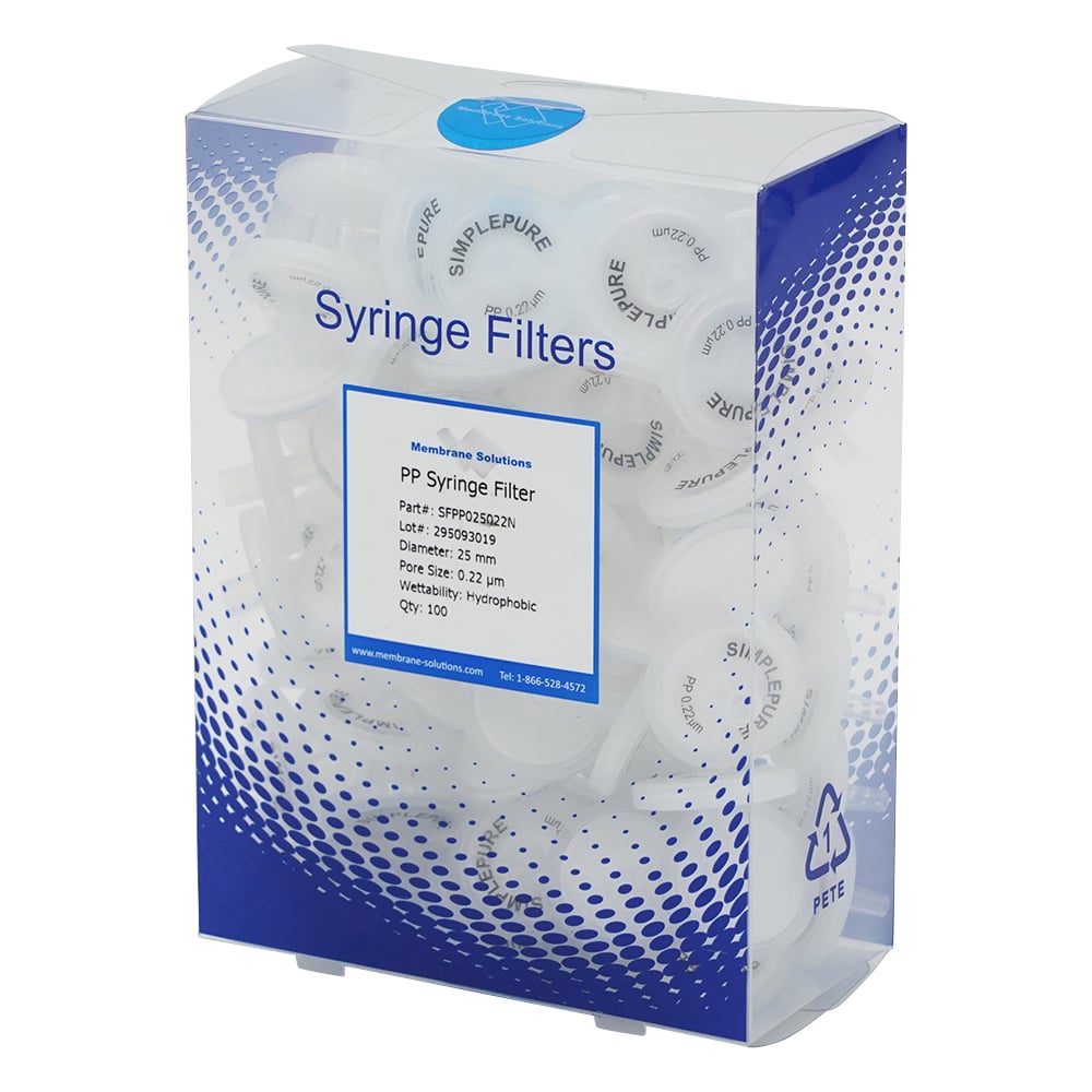 シリンジフィルター（疎水性）PP φ25mm/φ0.22μm 1箱（100個入）　PP025022 1箱(100個入)