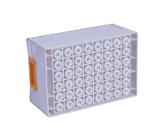 Alphabet-coded cryotubes, push cap type, 0.75mL, rack-packed (low cover), 1 set (96 tubes x 10 racks) MP42112 1 set (96 tubes x 10 racks)