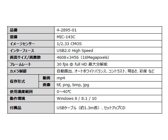 デジタル顕微鏡カメラ（1600万画素）　本体　MIC-143C 1個