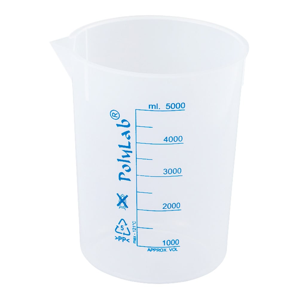 プラスチックビーカー（青目盛付き・PP製）5000mL　11157 1個