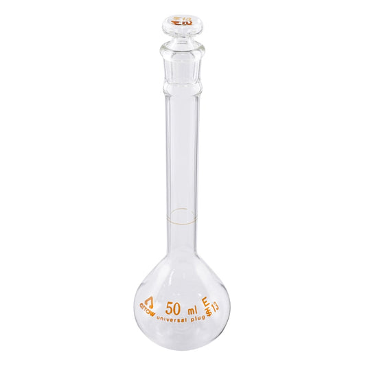 Transparent ground measuring flask (hard glass), white, 50mL, 1 piece