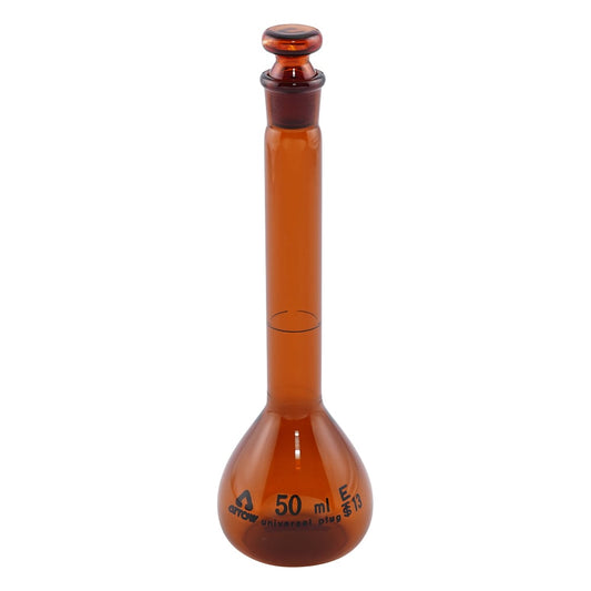 Transparent ground measuring flask (hard glass) brown 50mL 1 piece